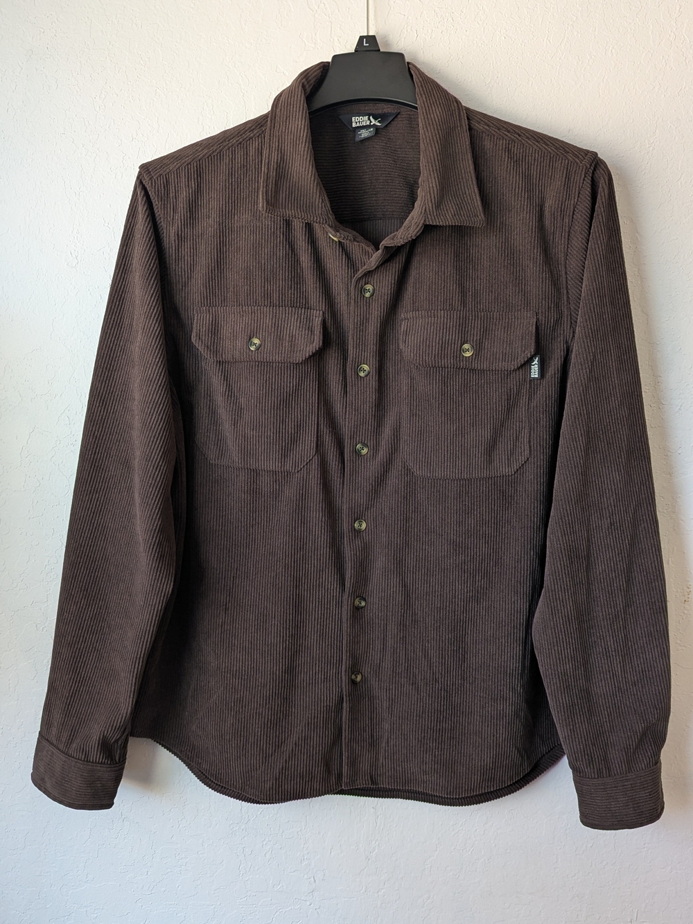 Eddie Bauer Brown Corduroy Button-Front Pocket Shirt